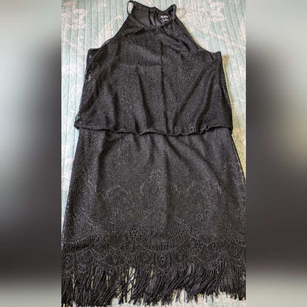 SLNY Black Lace Fringe Dress. Size 8.